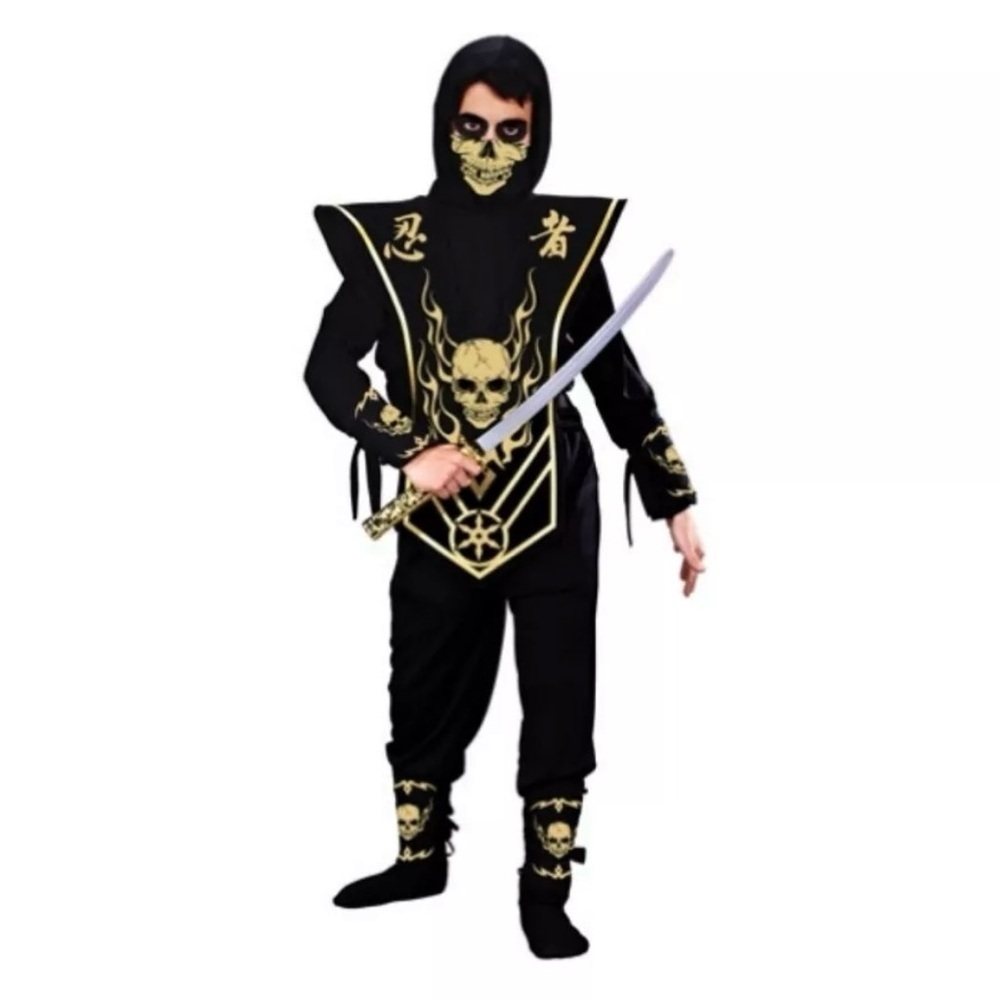 NINJA SKULL LORD COSTUME Gold Martial Arts Fighter Child Boys Sz S(4-6) - Picture 1 of 2